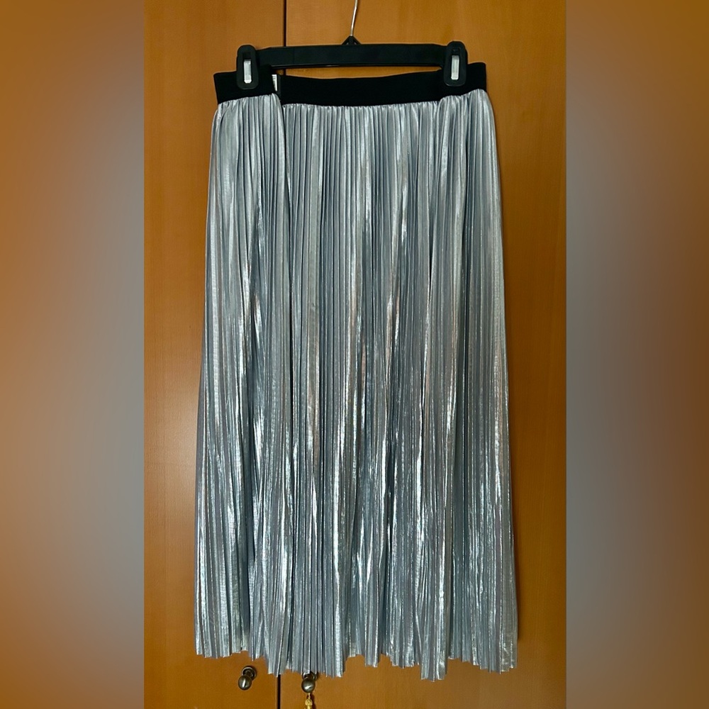 INC Metallic Silver Maxi Skirt